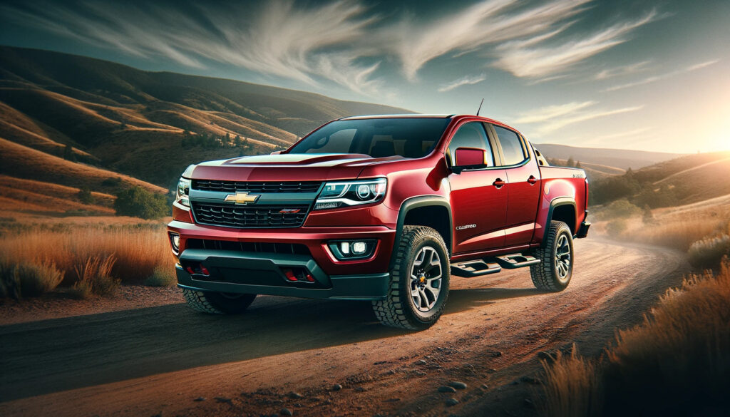 A Chevrolet Colorado driving on a dirt road, showcasing its ruggedness and off-road capabilities.