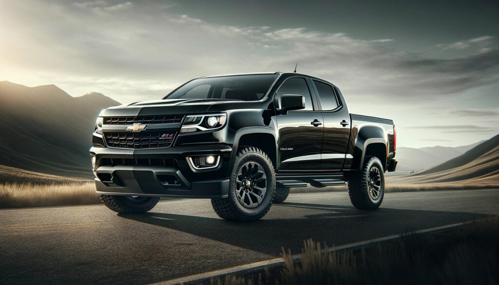 A Chevrolet Colorado drives on a mountain road, showcasing its Trailer Sway Control feature.