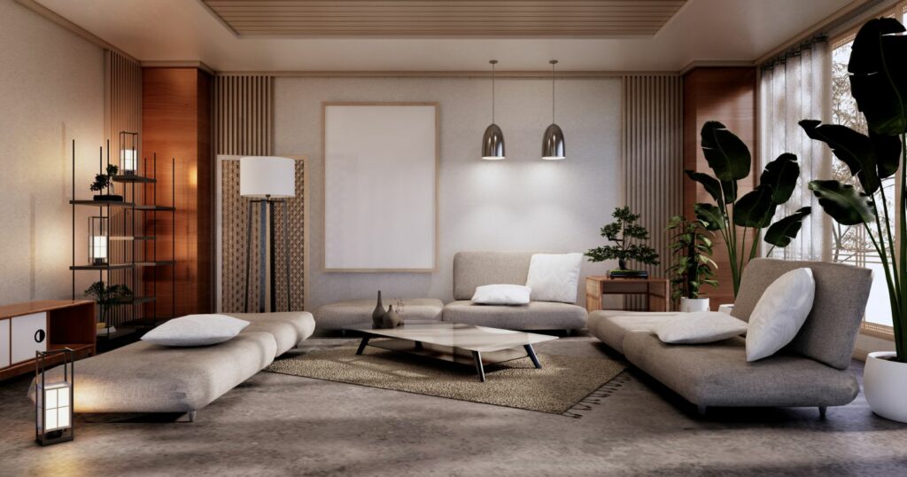 Contemporary living room featuring a modern sofa, coffee table, and elegant lamp.