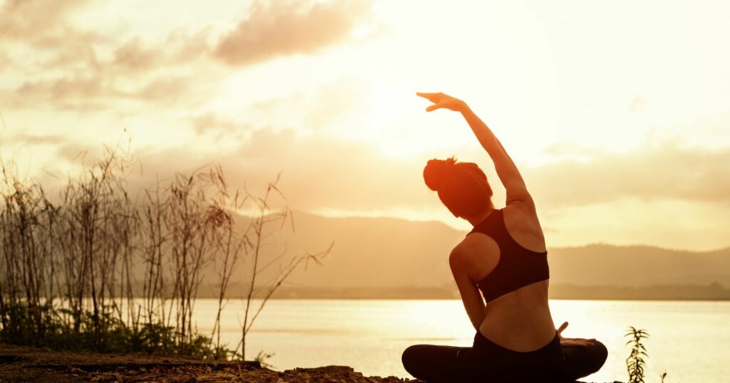 Serene yoga session by the waterfront.