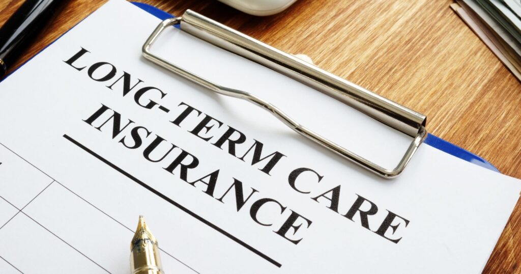 Image of long-term care insurance policy, providing coverage for extended healthcare needs.