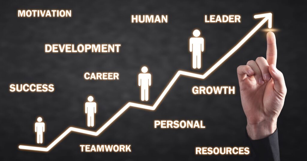 A hand points to a graph of business people, illustrating the impact of the GED on personal growth in 'Beyond Academics' context.